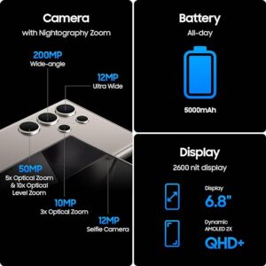 SAMSUNG Galaxy S24 Ultra Cell Phone, 512GB AI Smartphone, Unlocked Android, 50MP Zoom Camera, Long Battery Life, S Pen, US Version, 2024