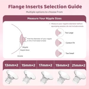 Flange Sizing Kit 3 in 1 Ultimate with 10PCS Flange Inserts 13/15/17/19/21mm&Nipple Ruler&Cleaning Brush, Flange Insert Kit for 24mm Most Pumps, Compatible with Momcozy/Spectra/Medela