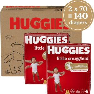 Huggies Size 4 Diapers, Little Snugglers Baby Diapers, Size 4 (22-37 lbs), 140 Ct (2 packs of 70)